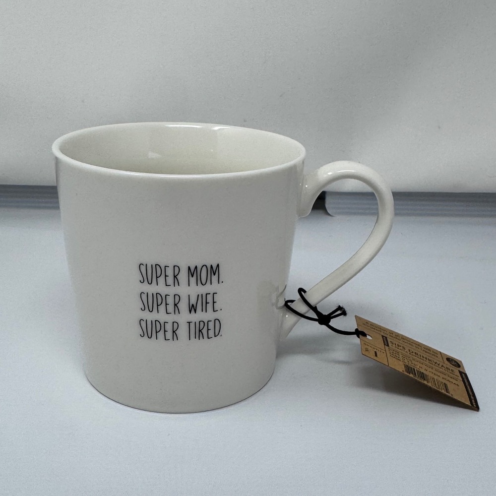 Sips Drinkware Super Mom Wife Tired Coffee Mug 14oz White Ceramic Novelty Gift